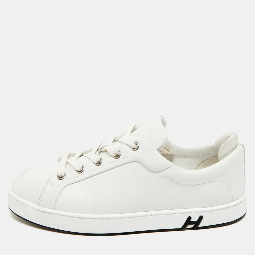 Hermès White Leather Kid Lace Up Sneakers Size 38