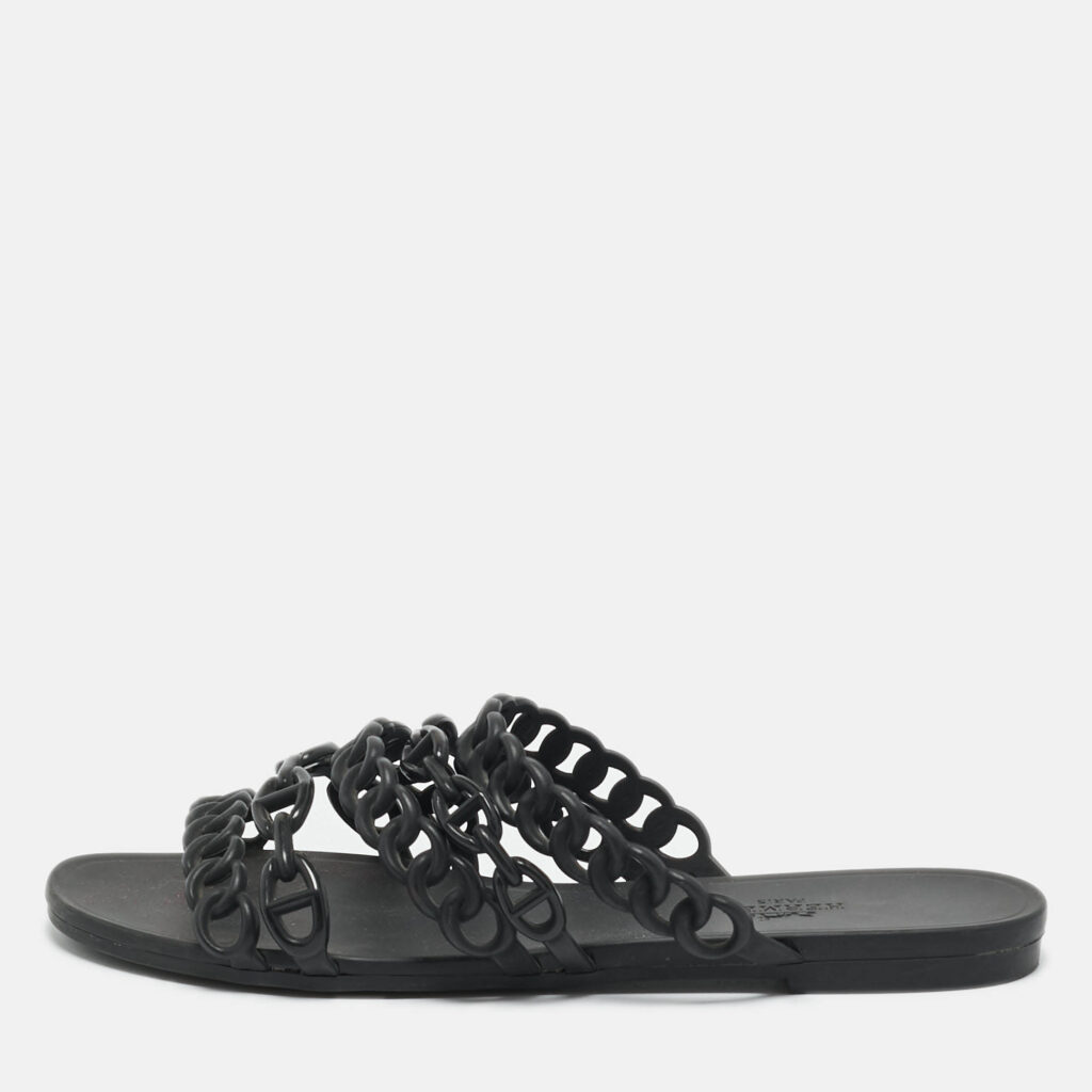 Hermes Black Jelly D'ancre Chaine Rivage Flats Size 38 Hermes Black Jelly D'ancre Chaine Rivage Flats Size 38