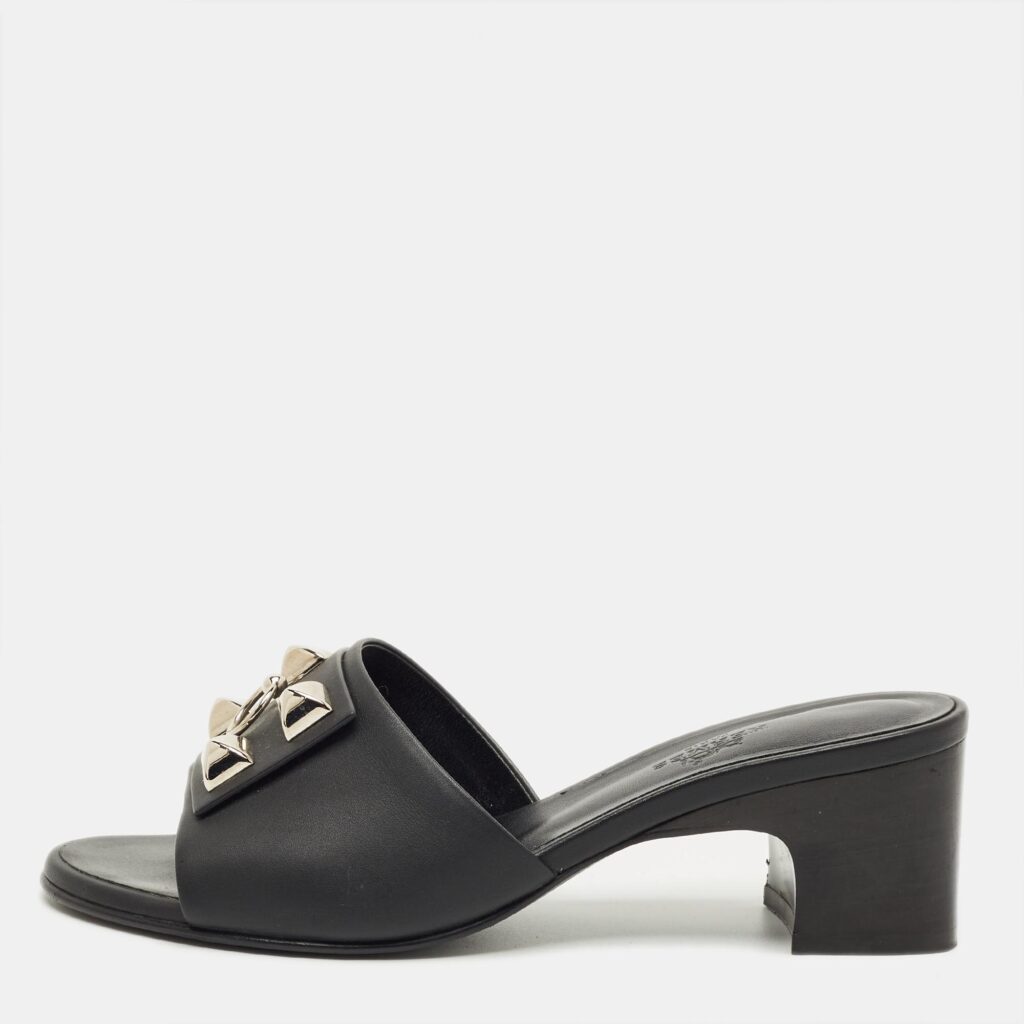 Hermes Black Leather Dreamy Slide Sandals Size 36