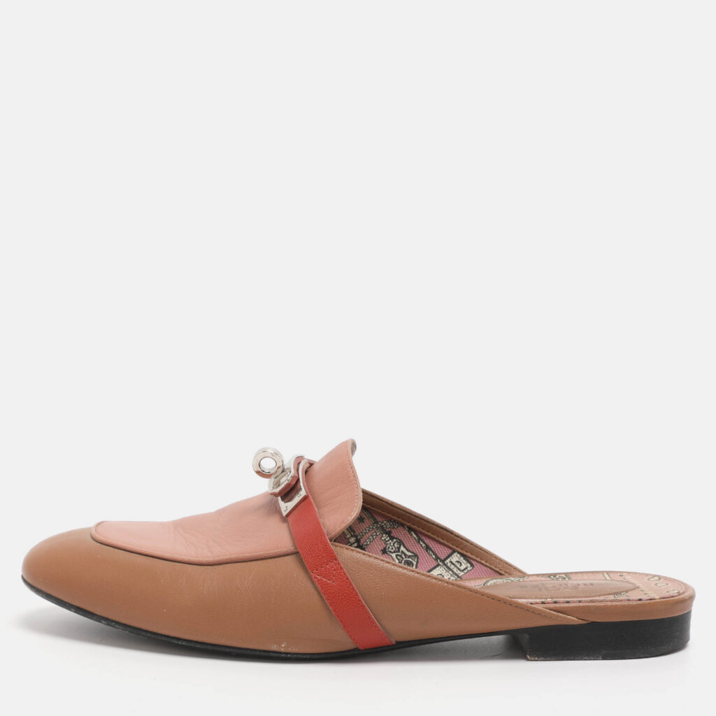 Hermes Tricolor Leather Palladium Finish Plated Oz Mules Size 38.5