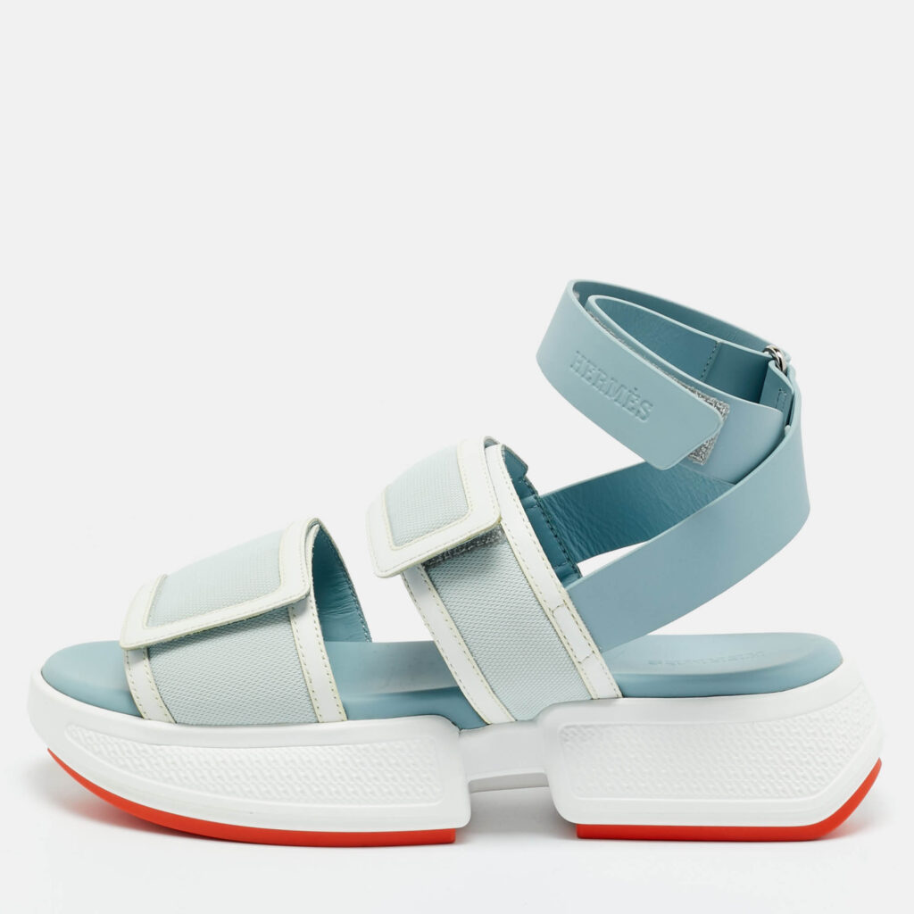 luxury-women-hermes-used-shoes-p1228600-010-1.jpg Hermes Blue Leather and Mesh geek Ankle Strap Sandals Size 35.5