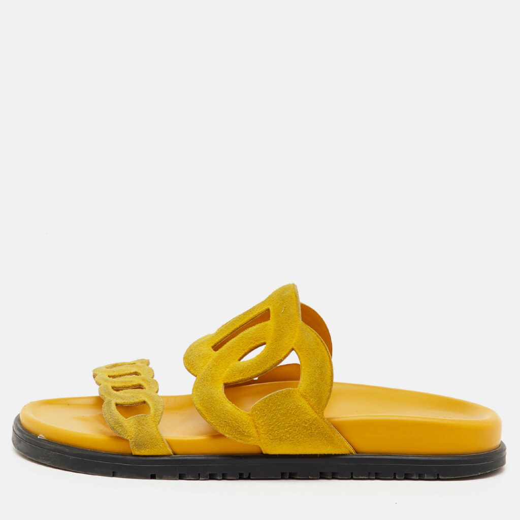 Hermes Yellow Suede Extra Flat Slide Sandals Size 37 Hermes Yellow Suede Extra Flat Slide Sandals Size 37