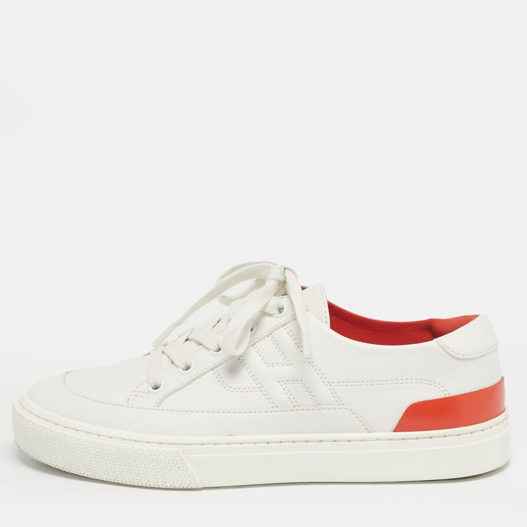 Hermes White Leather Deep Low Top Sneakers Size 37.5