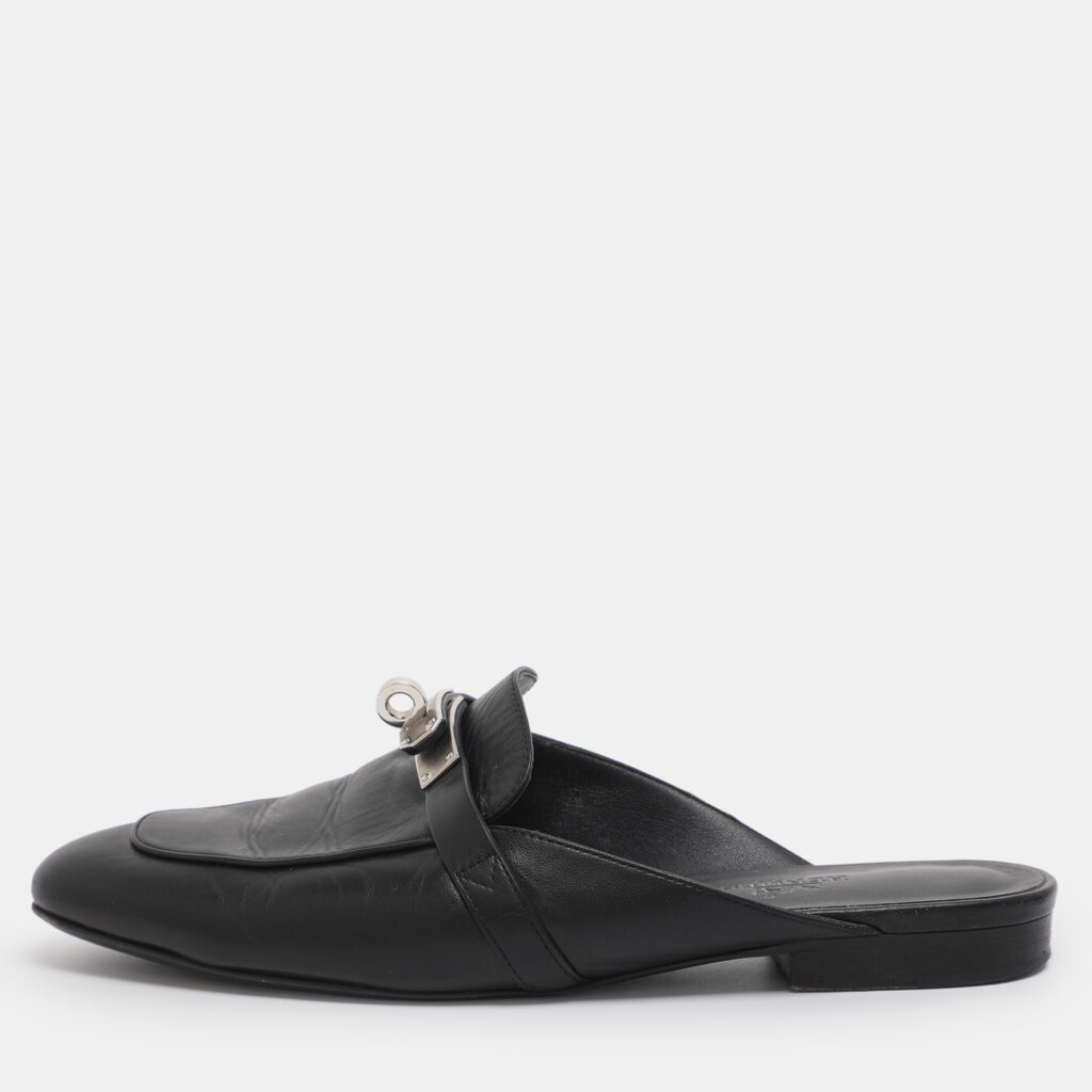 Hermès Black Leather Oz Mule Flats Size 36