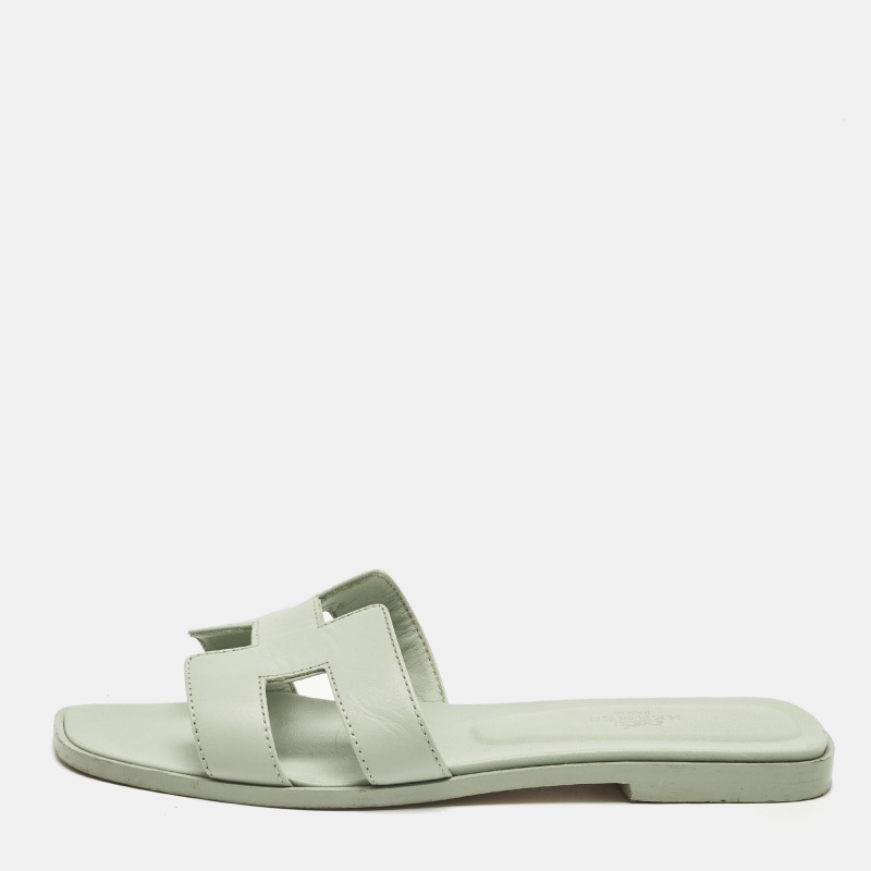Hermès Green Leather Oran Flat Slide Size 37.5