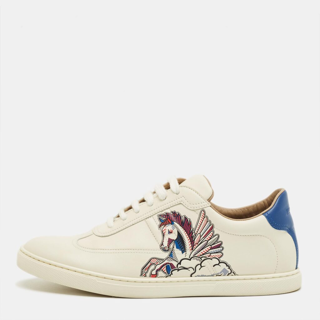 Hermès White/Blue Leather Quicker Lace Up Sneakers Size 41 Hermès White/Blue Leather Quicker Lace Up Sneakers Size 41