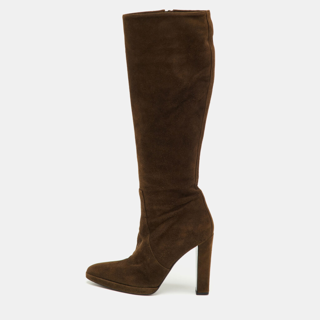 Hermes Size 37 Brown Suede Knee Length Boots