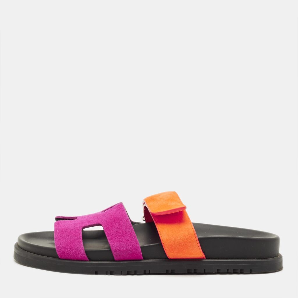 Hermes Chypre Size 36 Purple/Orange Suede Flat Sandals Hermes Chypre Size 36 Purple/Orange Suede Flat Sandals