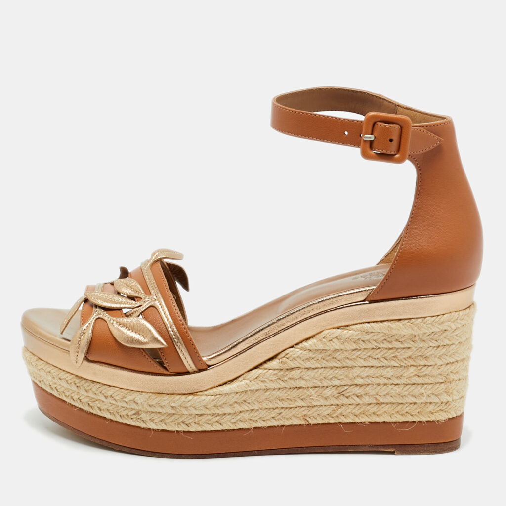 Hermès Mambo Size 38 Brown/Metallic Leather Espadrilles Platform Wedge Sandals Hermès Mambo Size 38 Brown/Metallic Leather Espadrilles Platform Wedge Sandals
