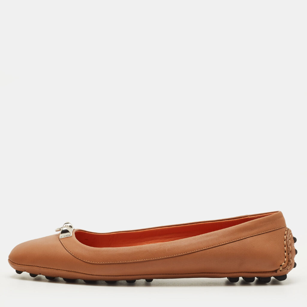 Hermes Brown Leather Liberty Ballet Flats Size 40