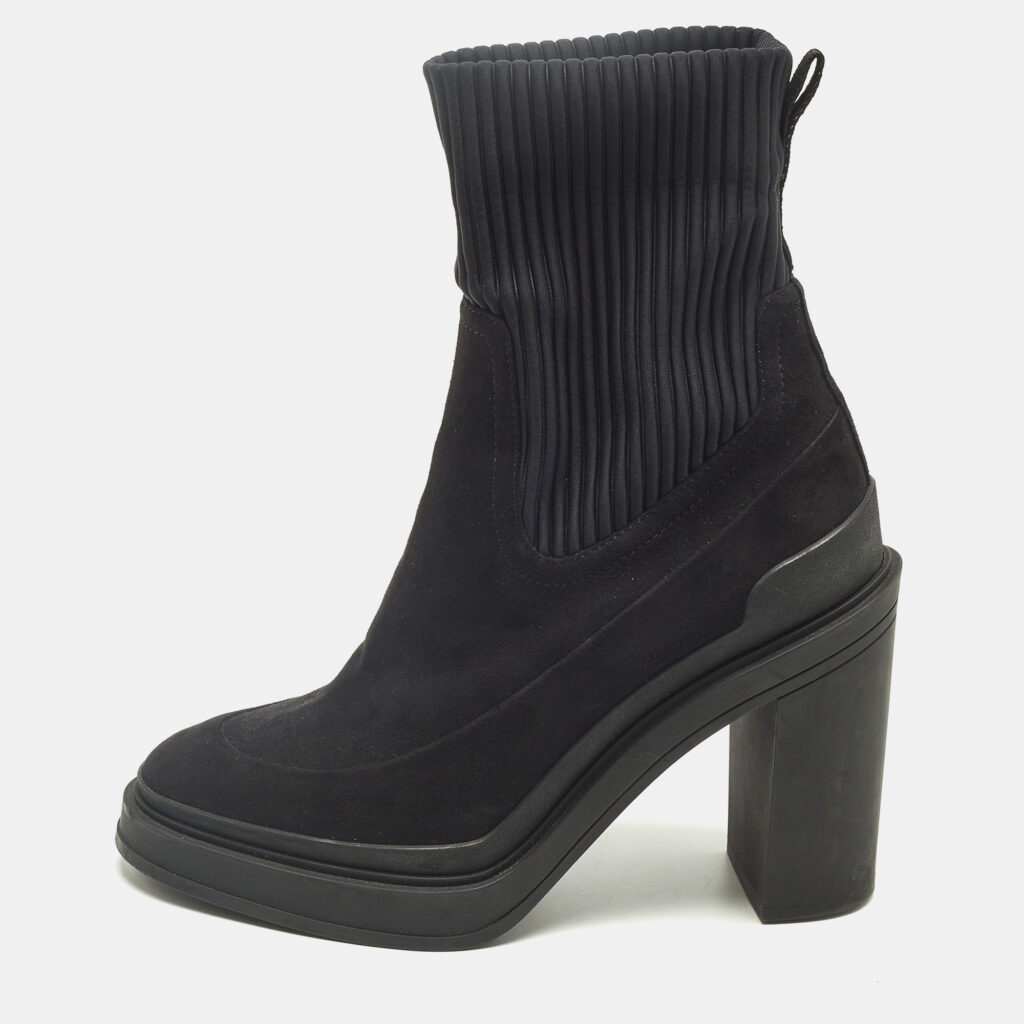 Hermes Vandale Size 39 Black Neoprene and Suede Ankle Length Boots