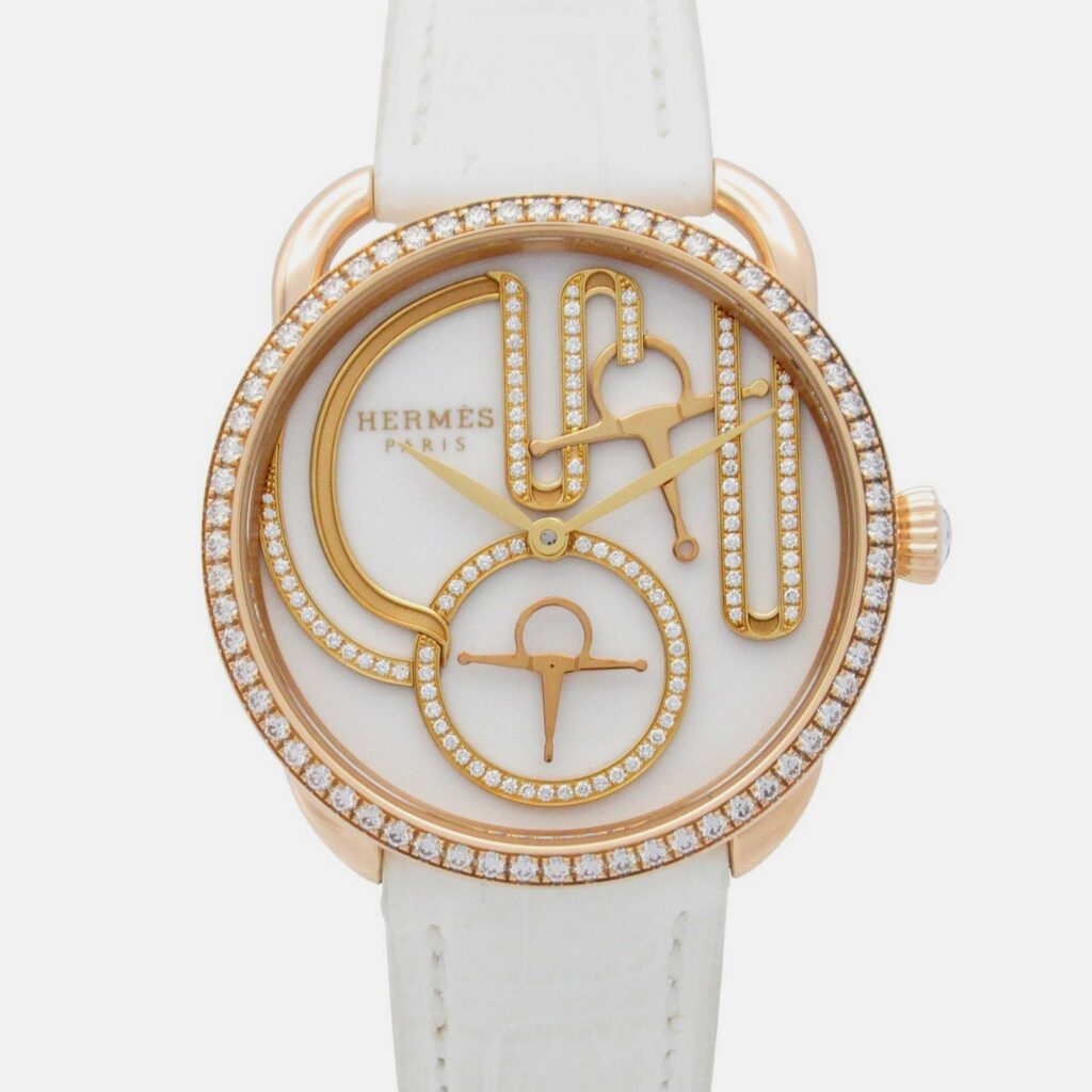 Hermes Arceau AR12.671 Quartz White 18k Rose Gold Women's Wristwatch 34 mm