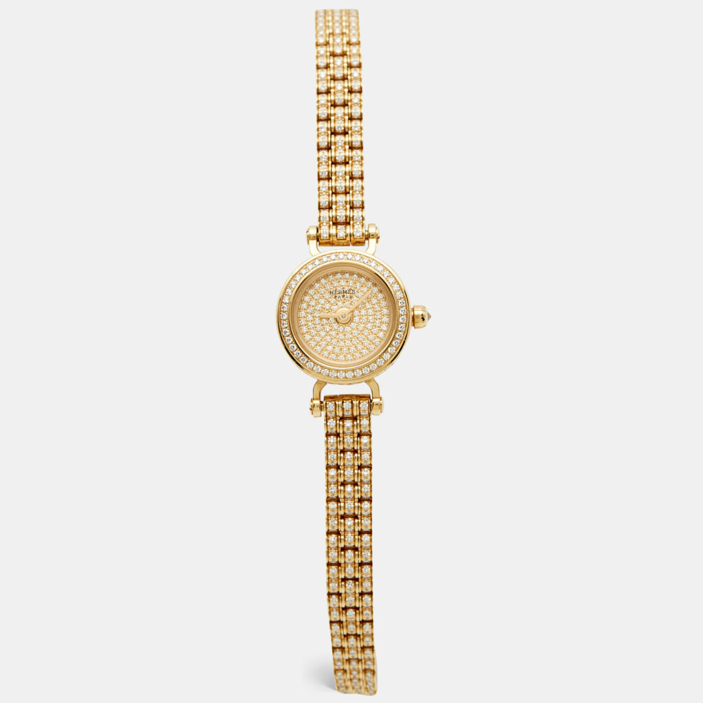 Hermes Faubourg Joailliere FG3.186 Diamond Pave Dial 18K Yellow Gold Women's Wristwatch 16.20 mm Hermes Faubourg Joailliere FG3.186 Diamond Pave Dial 18K Yellow Gold Women's Wristwatch 16.20 mm