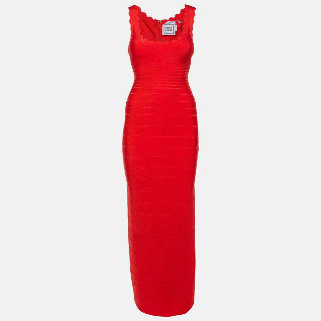 Herve Leger Red Knit Clarissa Maxi Bandage Dress XS