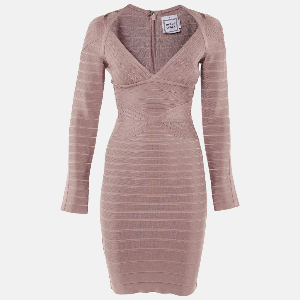 luxury-women-herve-leger-new-clothes-p1241632-001.jpg Herve Leger Dusty Pink Knit Florencia Bandage Mini Dress S