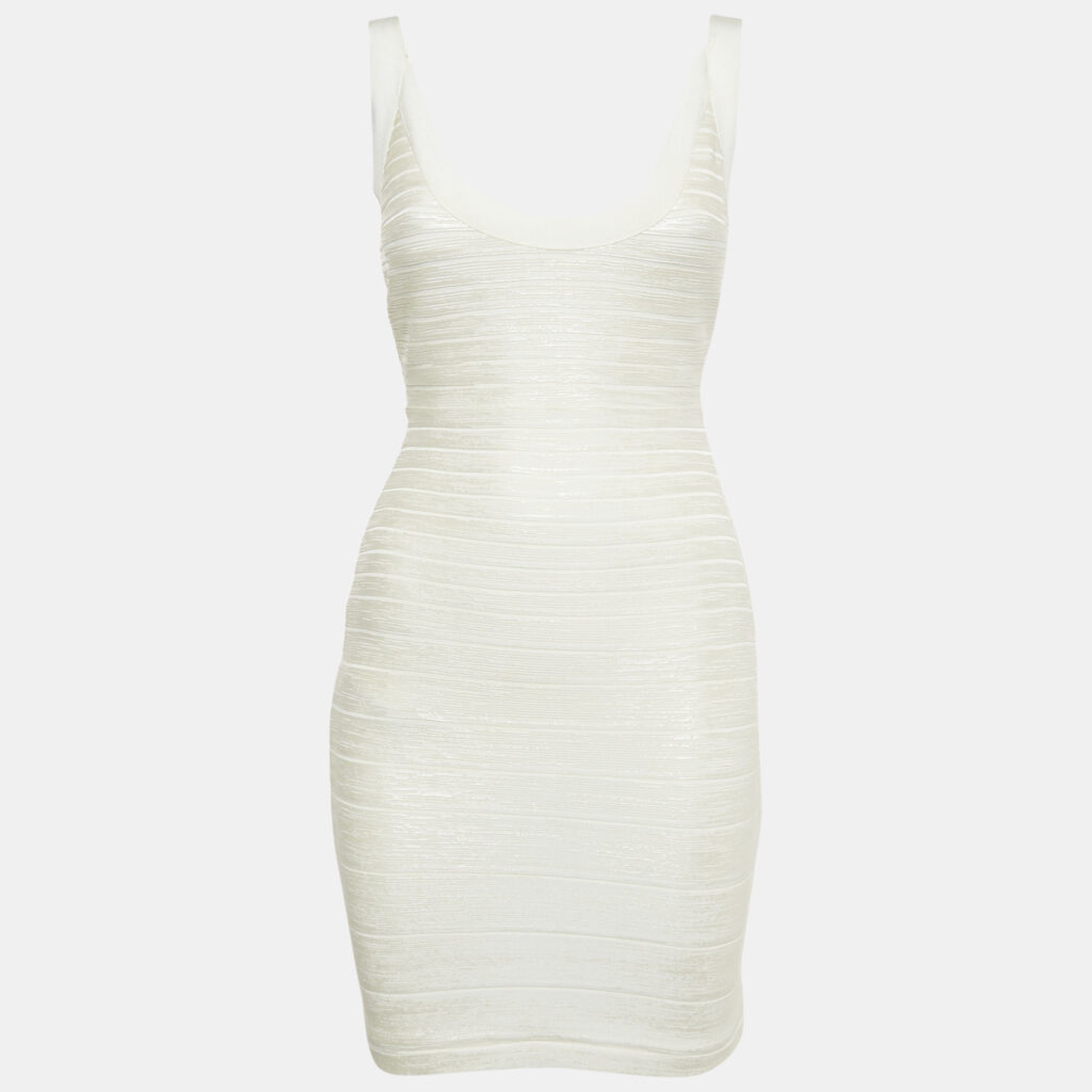 Herve Leger White Coated Knit Bandage Mini Dress S Herve Leger White Coated Knit Bandage Mini Dress S