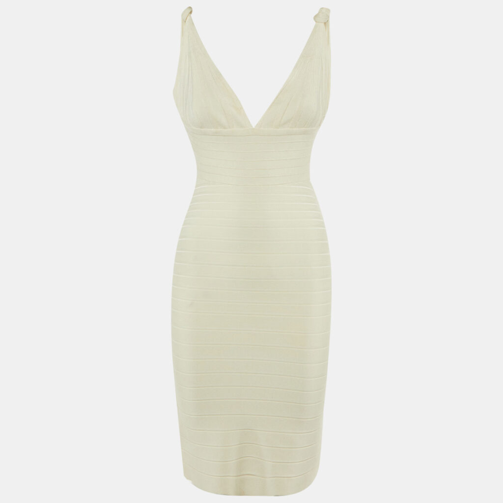 Herve Leger Off White Jersey Alabaster Bandage Mini Dress M Herve Leger Off White Jersey Alabaster Bandage Mini Dress M