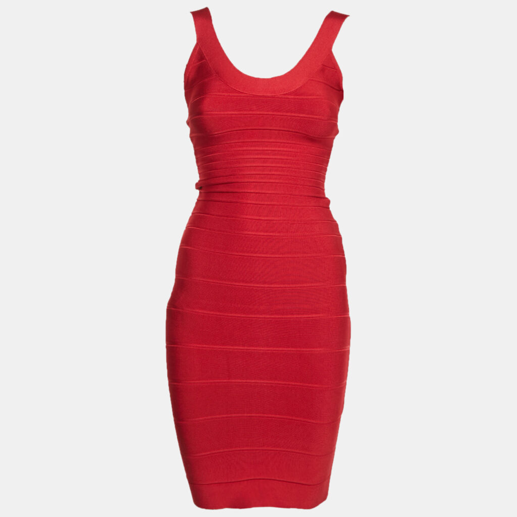 Herve Leger Red Jersey Bandage Bodycon Midi Dress XS Herve Leger Red Jersey Bandage Bodycon Midi Dress XS