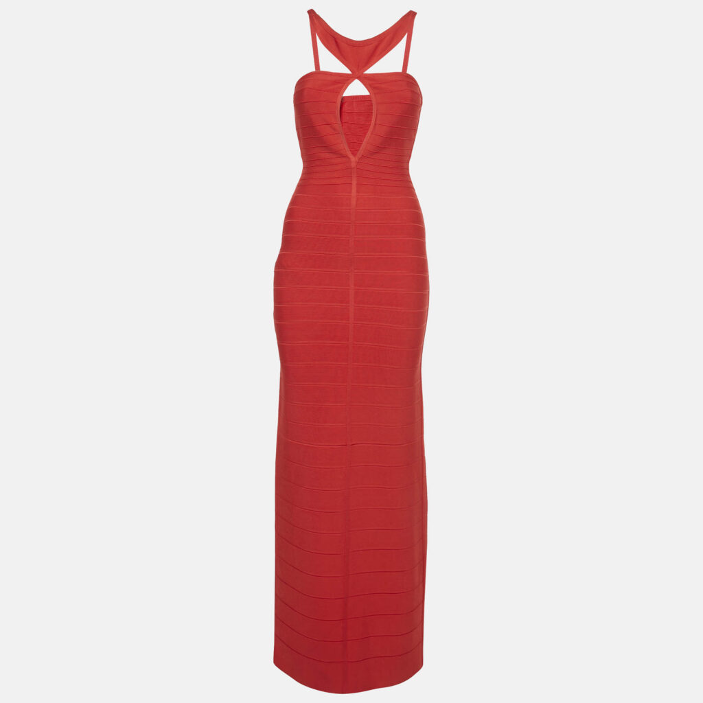 Herve Leger Red Knit Maxi Bandage Dress S Herve Leger Red Knit Maxi Bandage Dress S