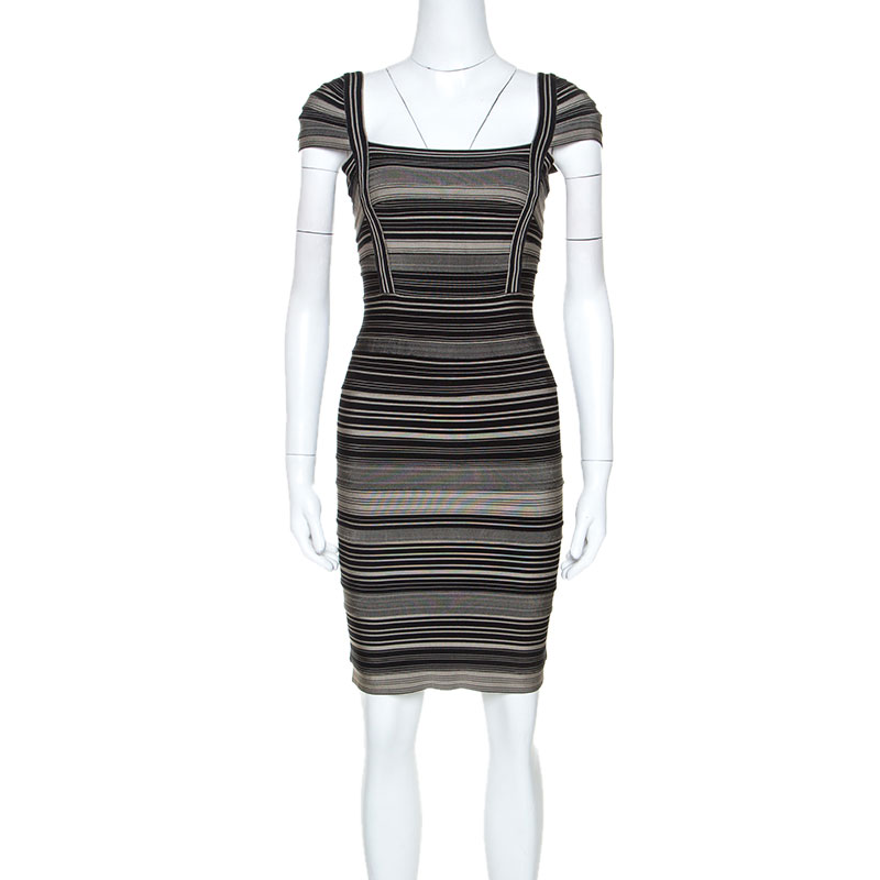 Herve Leger Bicolor Striped Sandra Bandage Dress M Herve Leger Bicolor Striped Sandra Bandage Dress M