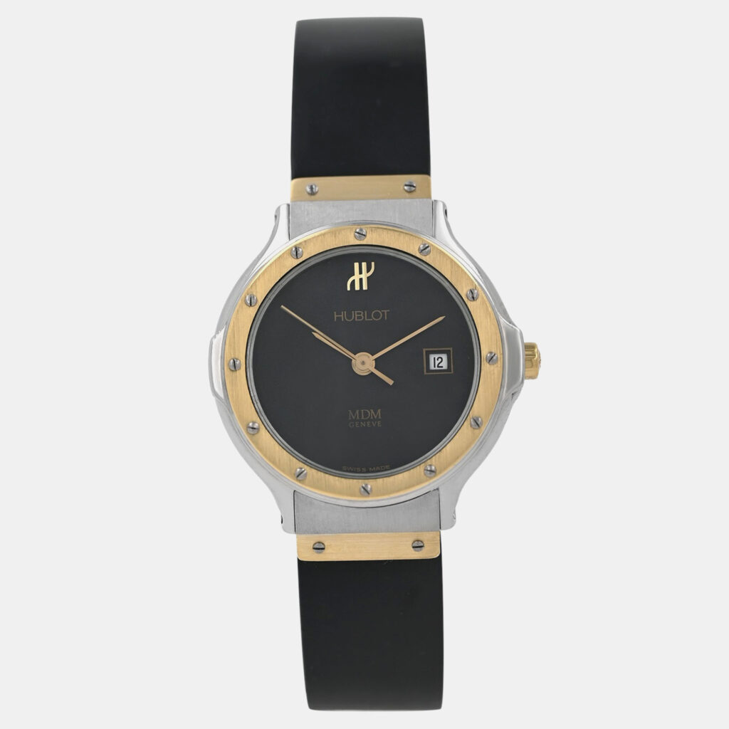 Hublot MDM Classic 1391.2 Quartz Black 18k Yellow Gold Stainless Steel Women's Wristwatch 28 mm