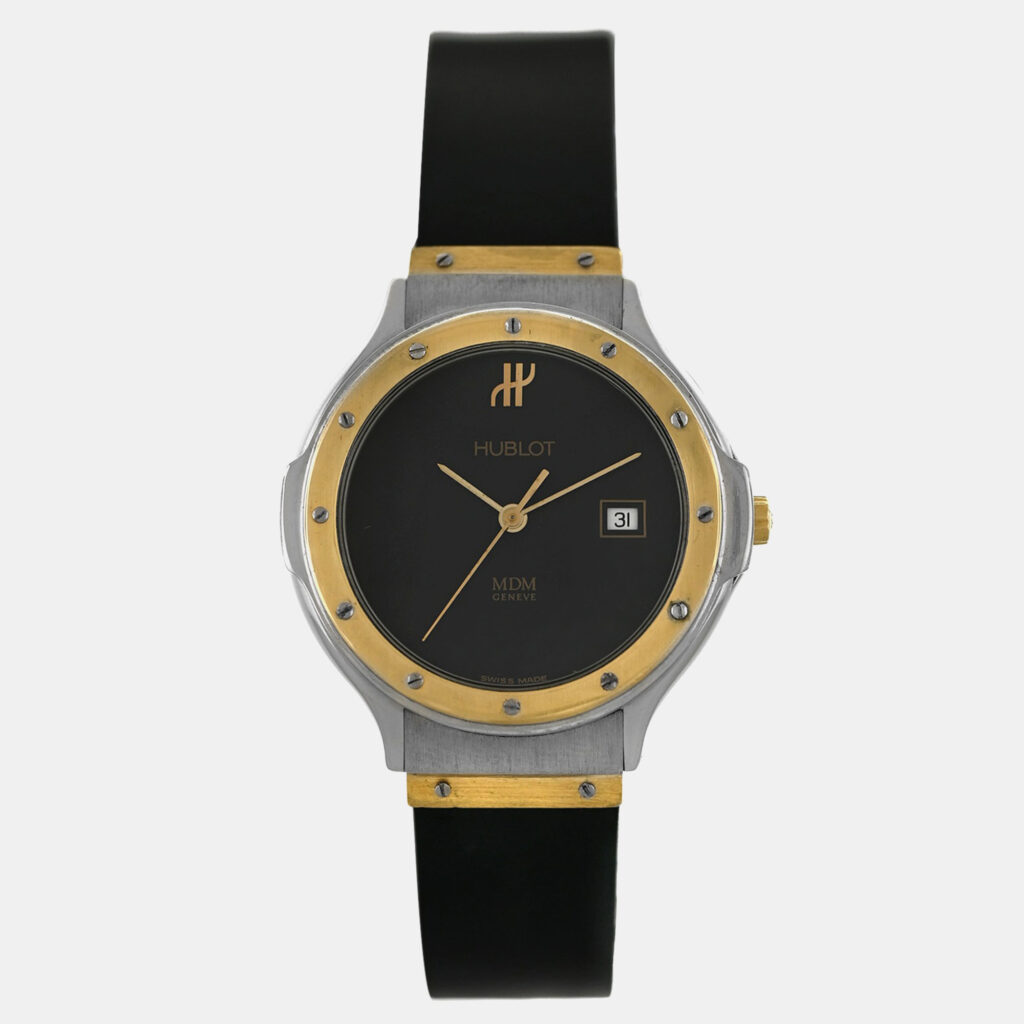 Hublot MDM Classic 1401.2 Quartz Black 18k Yellow Gold Stainless Steel Women's Wristwatch 32 mm