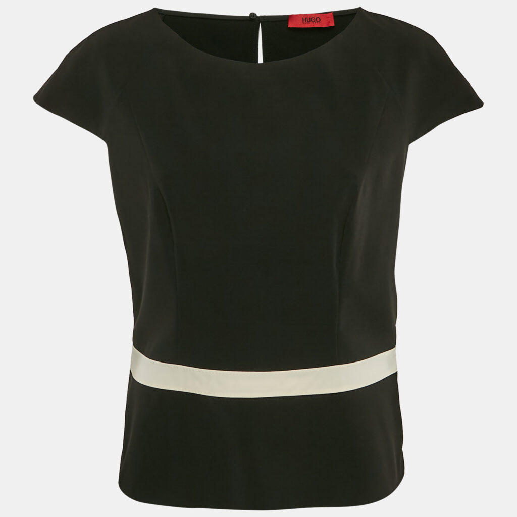 Hugo Boss Black Crepe Contrast Trim Cotine Top L Hugo Boss Black Crepe Contrast Trim Cotine Top L
