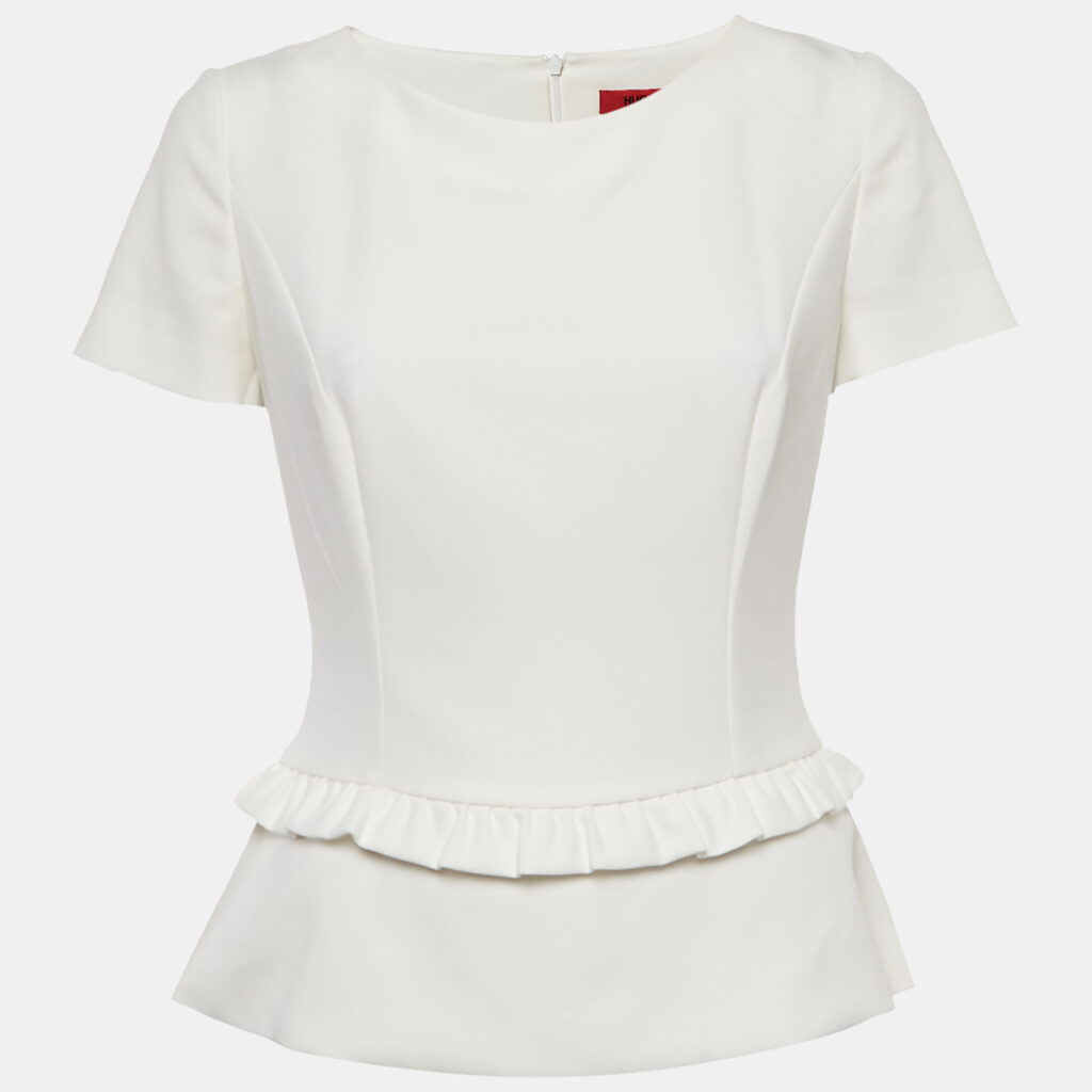 Hugo Boss White Crepe Peplum Top L