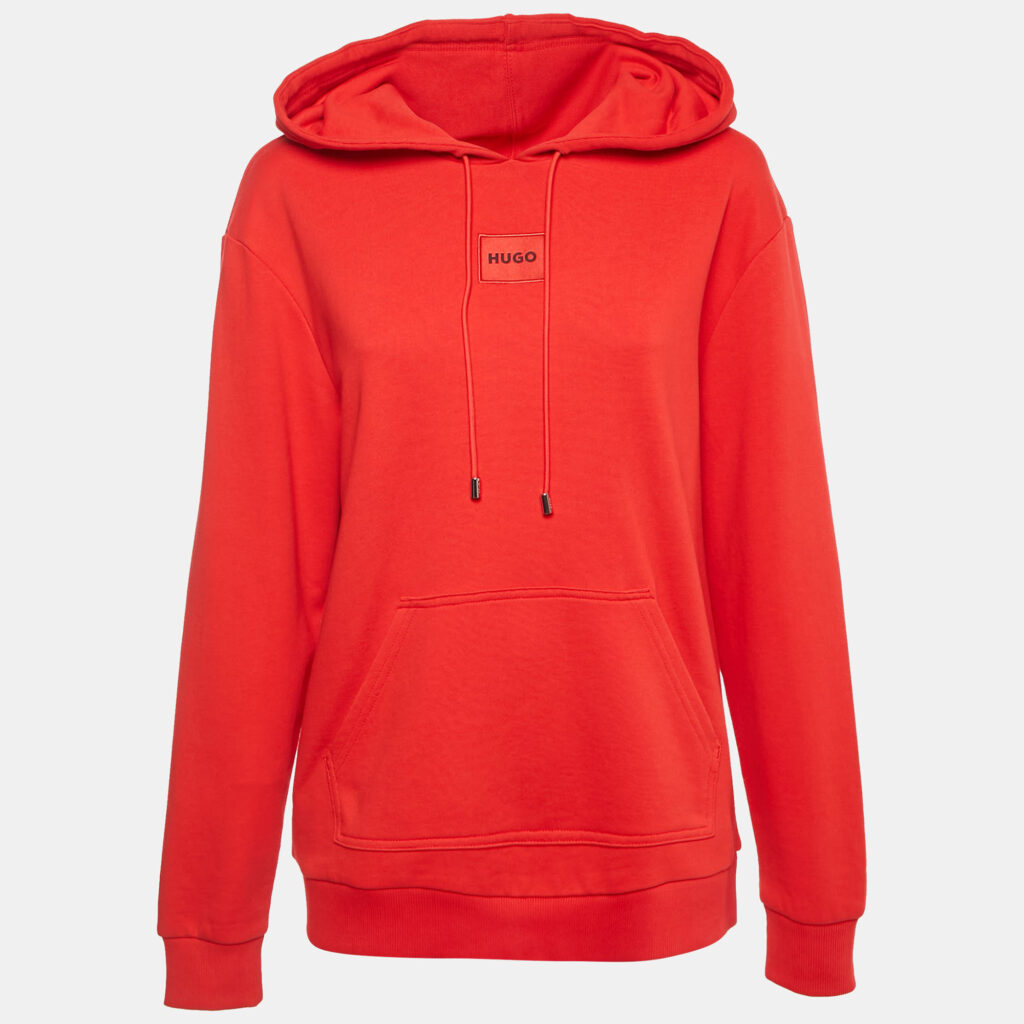 Hugo Boss Red Logo Applique Cotton Knit Hooded Sweatshirt S Hugo Boss Red Logo Applique Cotton Knit Hooded Sweatshirt S