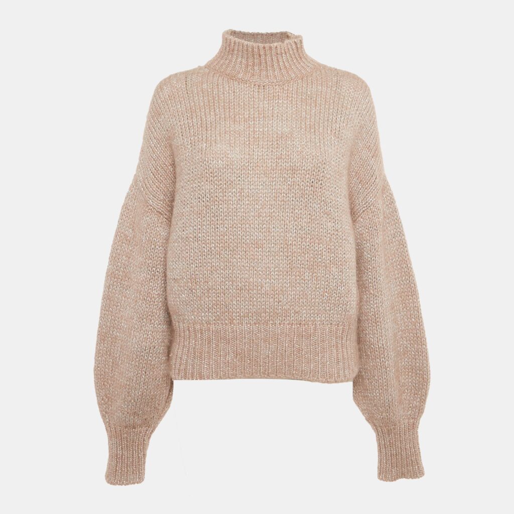 Hugo Boss Beige Lurex Knit Wool Blend High Neck Sweater S Hugo Boss Beige Lurex Knit Wool Blend High Neck Sweater S