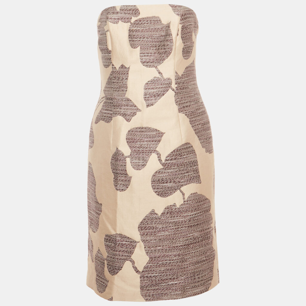 Hugo Boss Beige / Burgundy Knit Strapless Mini Dress M Hugo Boss Beige / Burgundy Knit Strapless Mini Dress M