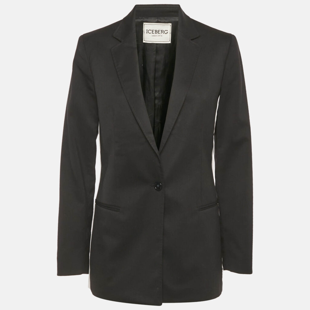 luxury-women-ice-iceberg-used-clothes-p1221213-001-1.jpg Iceberg Black Cotton Logo Embroidered Contrast Detail Blazer M