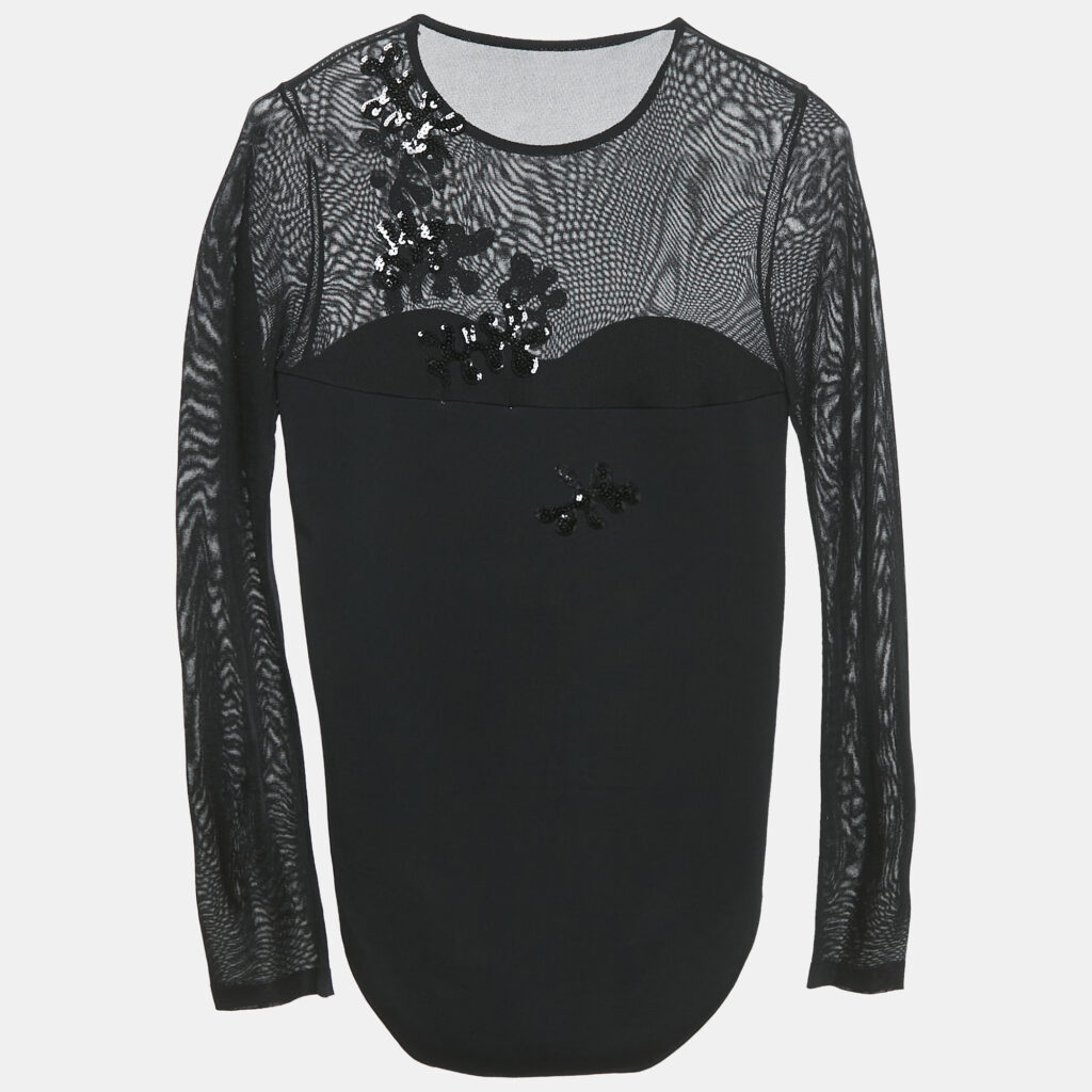 INGIE Paris Black Sequin Embroidered Jersey Bodysuit XL INGIE Paris Black Sequin Embroidered Jersey Bodysuit XL