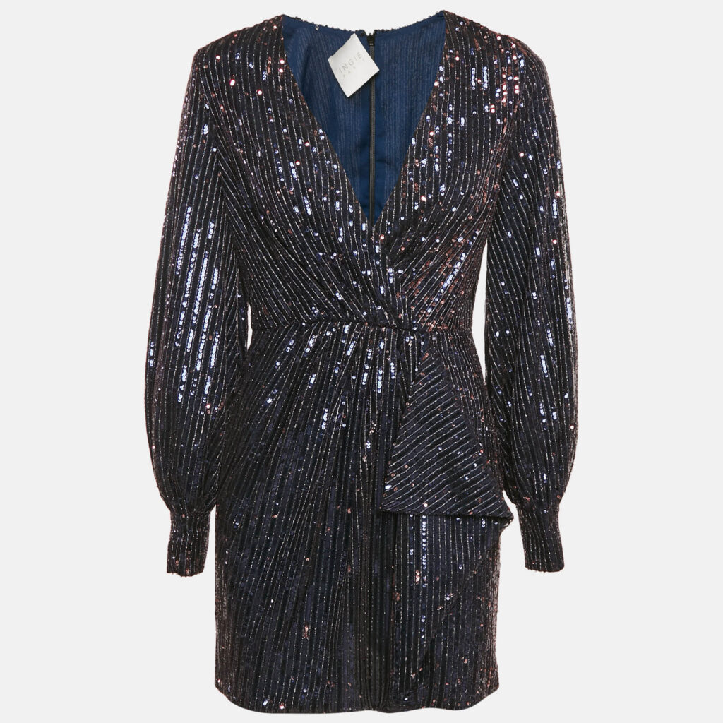 INGIE Paris Navy Blue Sequin V-Neck Mini Dress S INGIE Paris Navy Blue Sequin V-Neck Mini Dress S