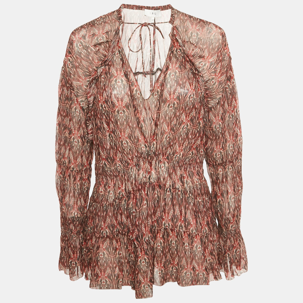 IRO Red Printed Crepe Long Sleeve Blouse M IRO Red Printed Crepe Long Sleeve Blouse M