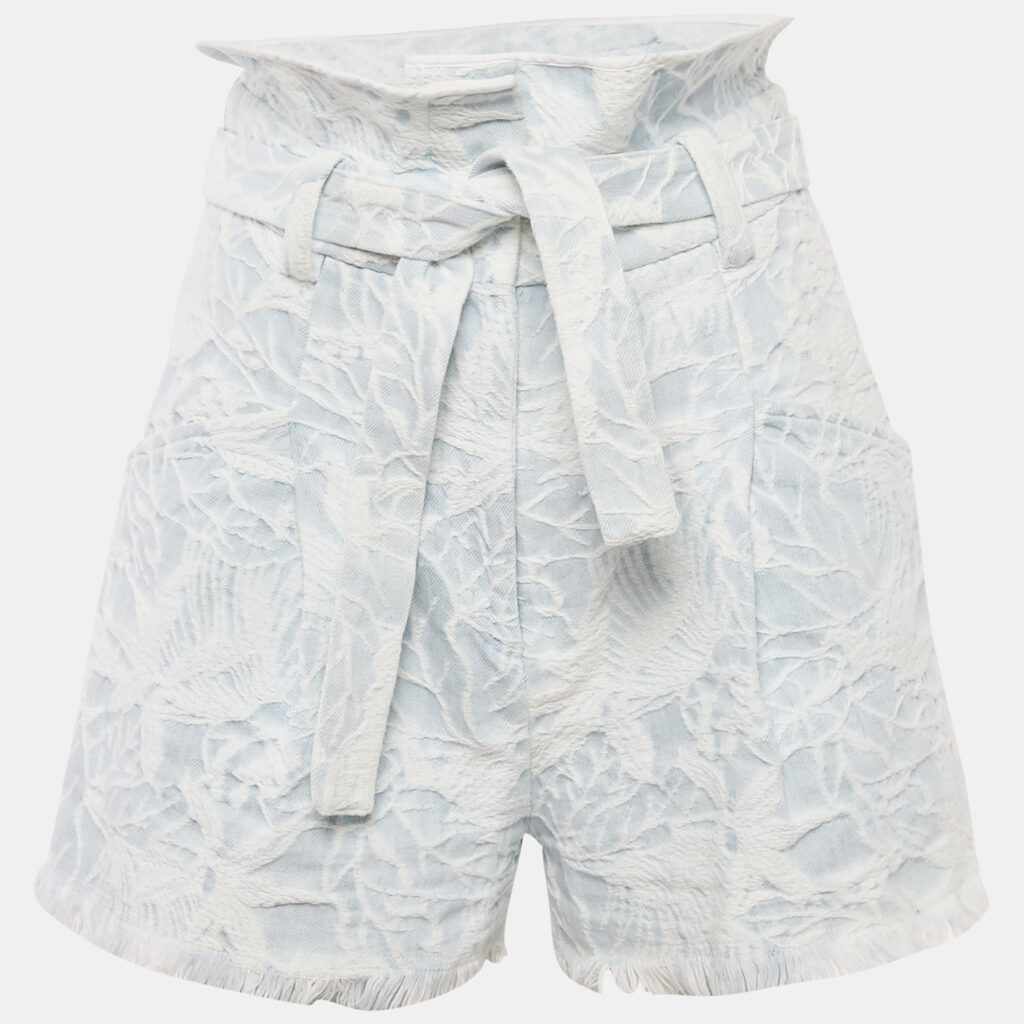 IRO Blue Jacquard Denim Raw Edge Belted Shorts S IRO Blue Jacquard Denim Raw Edge Belted Shorts S