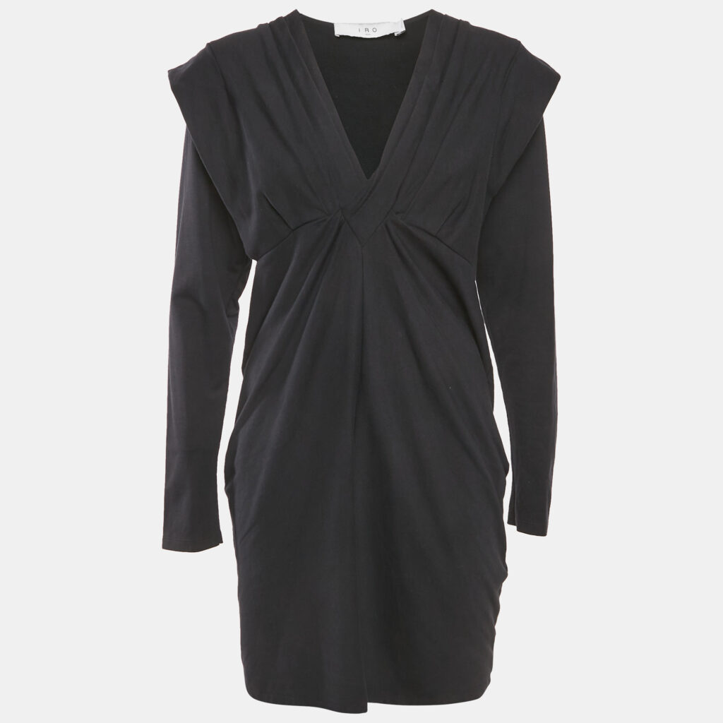 IRO Black Cotton Knit V-Neck Emylie Mini Dress M IRO Black Cotton Knit V-Neck Emylie Mini Dress M
