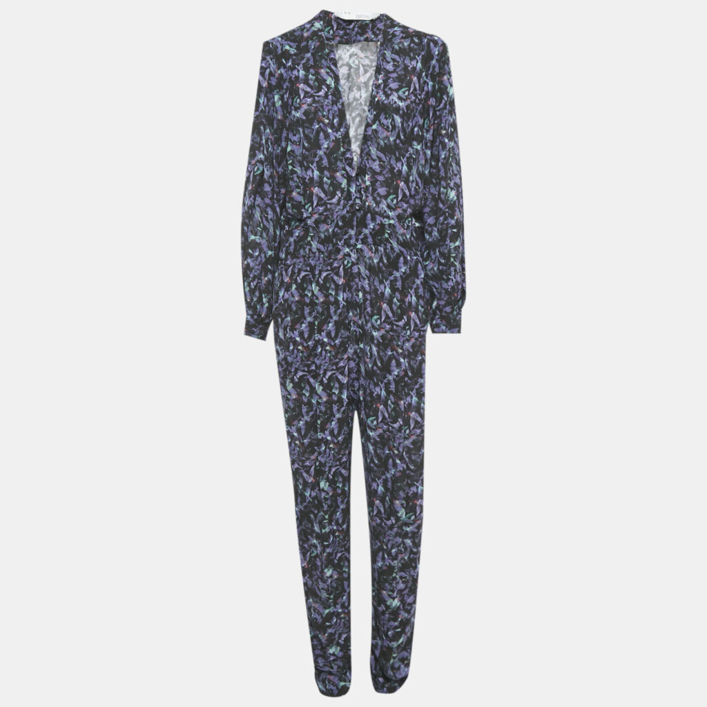 luxury-women-iro-used-clothes-p1219622-002.jpg IRO Black Printed Crepe Plunge Neck Jumpsuit XL