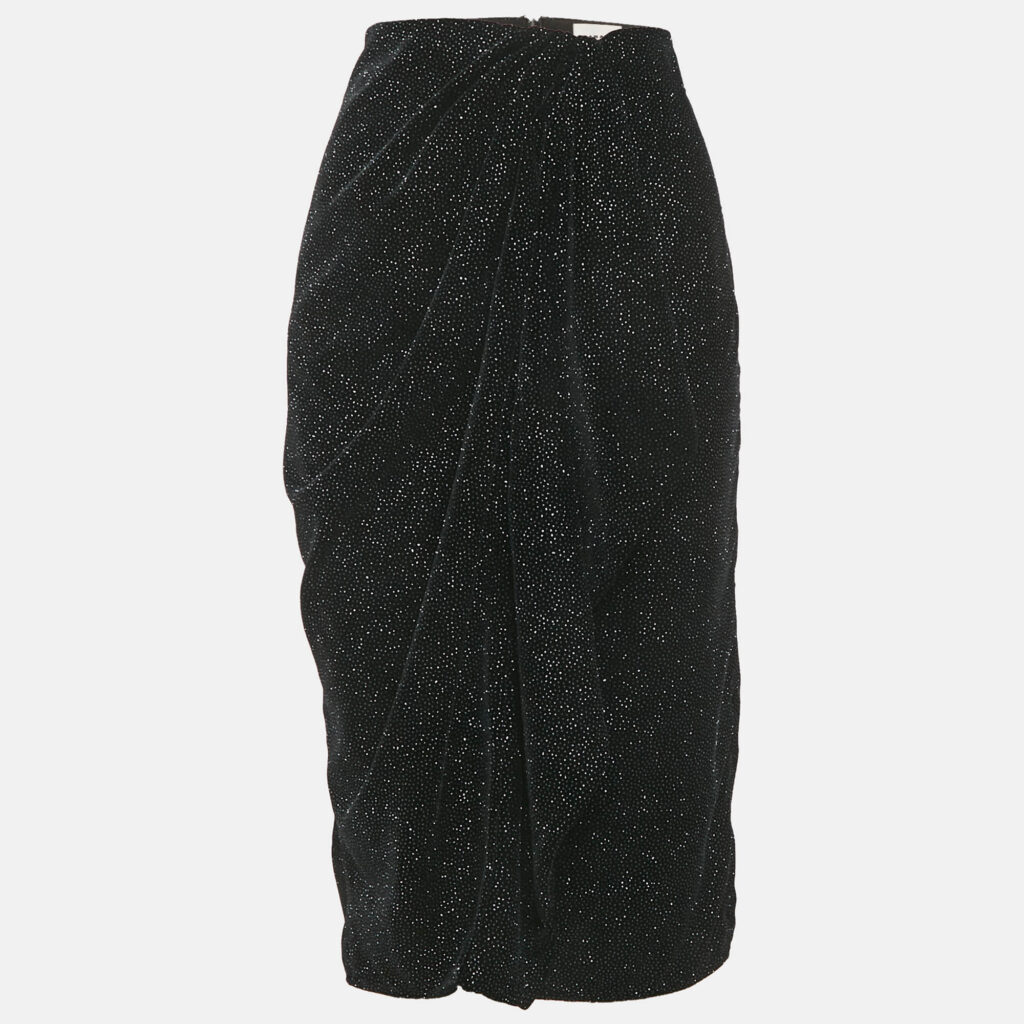 Isabel Marant Etoile Black Glittered Velvet Alyssa Midi Skirt M Isabel Marant Etoile Black Glittered Velvet Alyssa Midi Skirt M