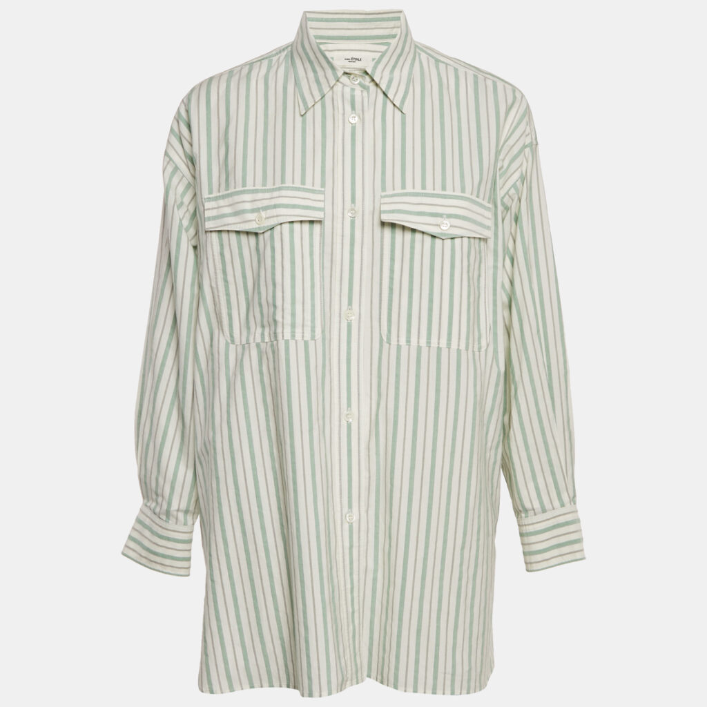 Isabel Marant Etoile Green Stripe Cotton Ajady Shirt S