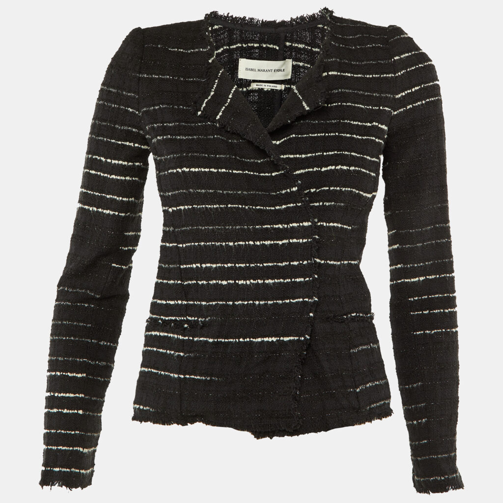 Isabel Marant Etoile Black Striped Cotton Button Front Cardigan S Isabel Marant Etoile Black Striped Cotton Button Front Cardigan S