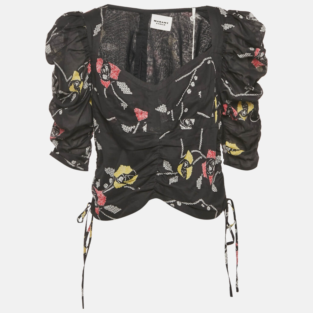 Isabel Marant Etoile Black Printed Cotton Galaor Top XL Isabel Marant Etoile Black Printed Cotton Galaor Top XL