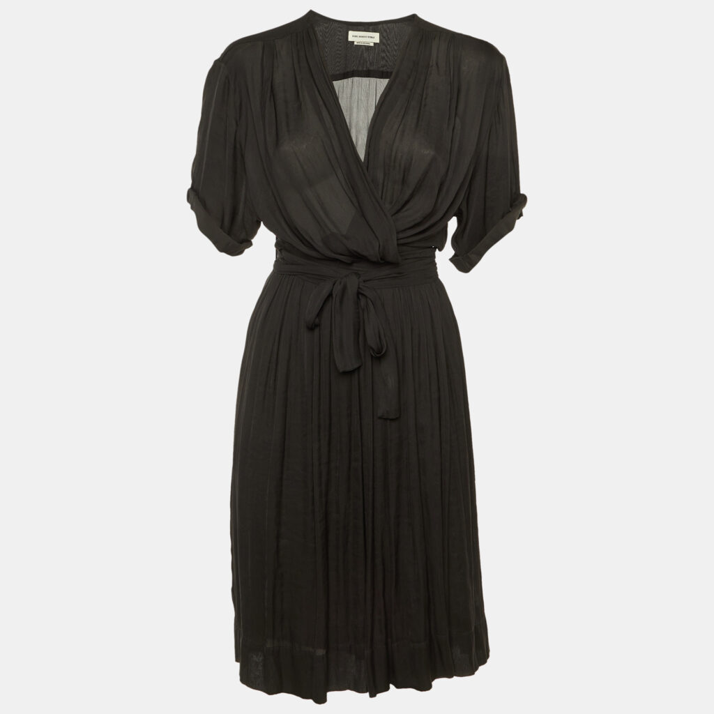 Isabel Marant Etoile Black Crepe Wrap Around Midi Dress S Isabel Marant Etoile Black Crepe Wrap Around Midi Dress S