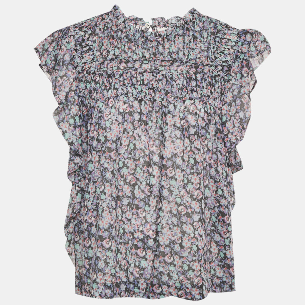 Isabel Marant Etoile Blue Floral Print Cotton Layona Blouse M