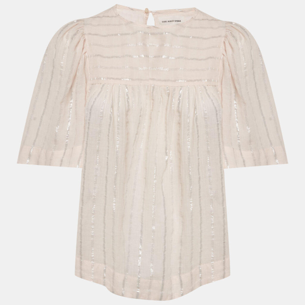 Isabel Marant Etoile Pink Lurex Striped Cotton Blouse M