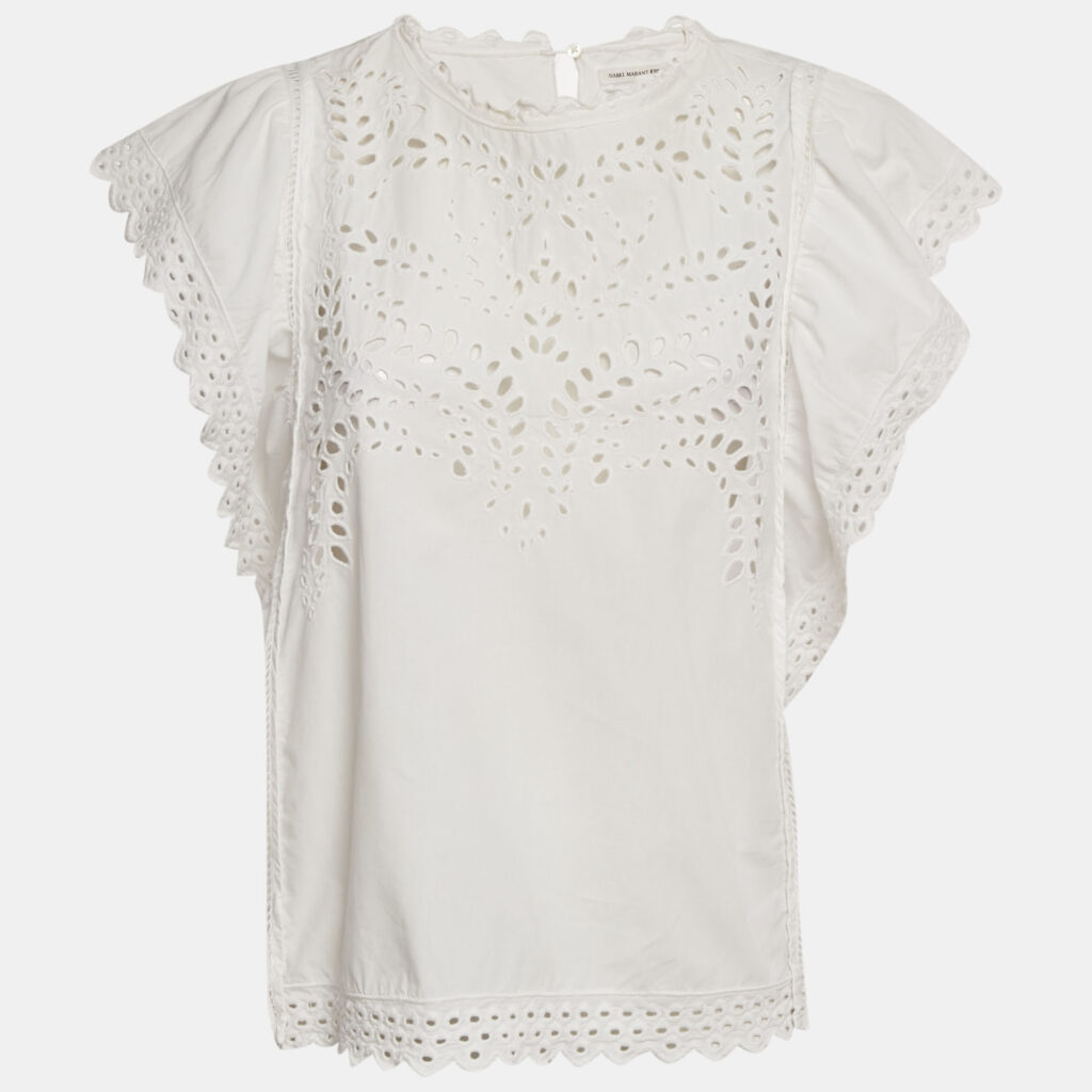 Isabel Marant Étoile White Broderie Anglaise Cotton Ruffled Blouse M