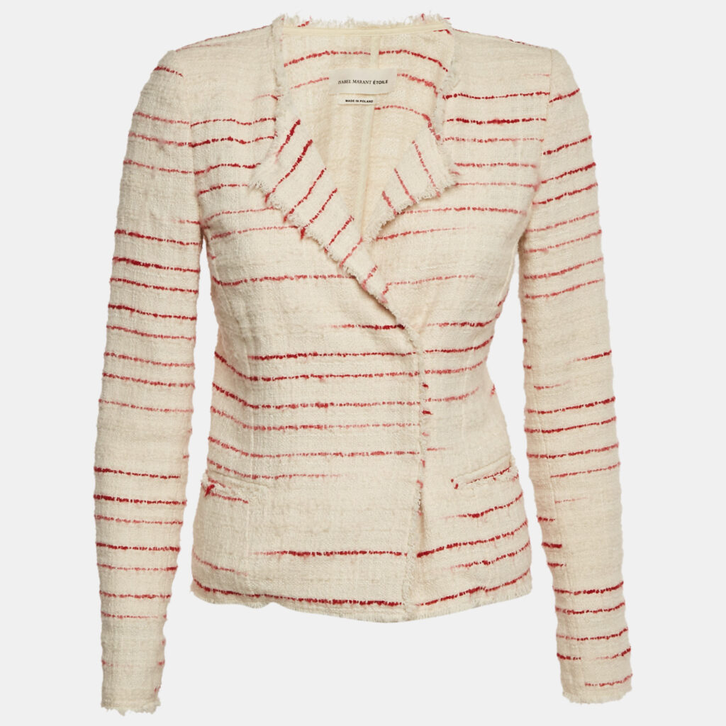 Isabel Marant Etoile Cream /Red Striped Tweed Glenn Jacket M Isabel Marant Etoile Cream /Red Striped Tweed Glenn Jacket M