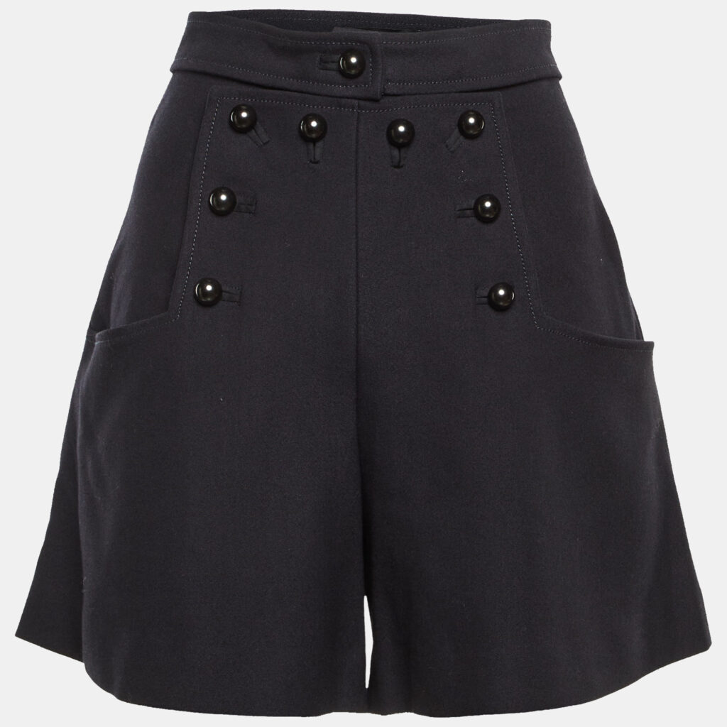 Isabel Marant Navy Blue Virgin Wool Buttoned Shorts M Isabel Marant Navy Blue Virgin Wool Buttoned Shorts M