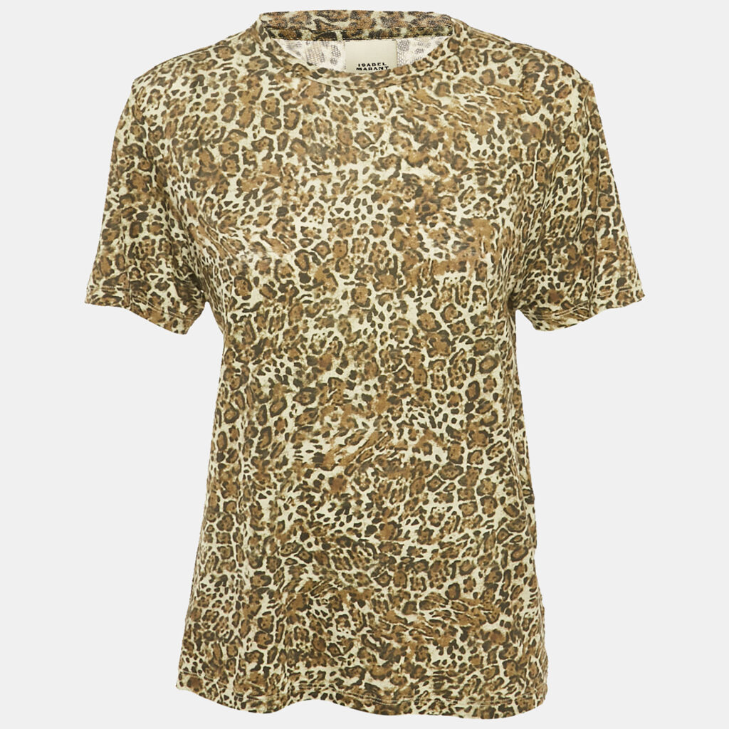 Isabel Marant Green Leopard Print Cotton Zewel T-Shirt S