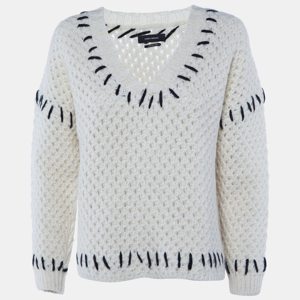 Isabel Marant Cream Wool Crochet Knit Oversized Sweater M Isabel Marant Cream Wool Crochet Knit Oversized Sweater M